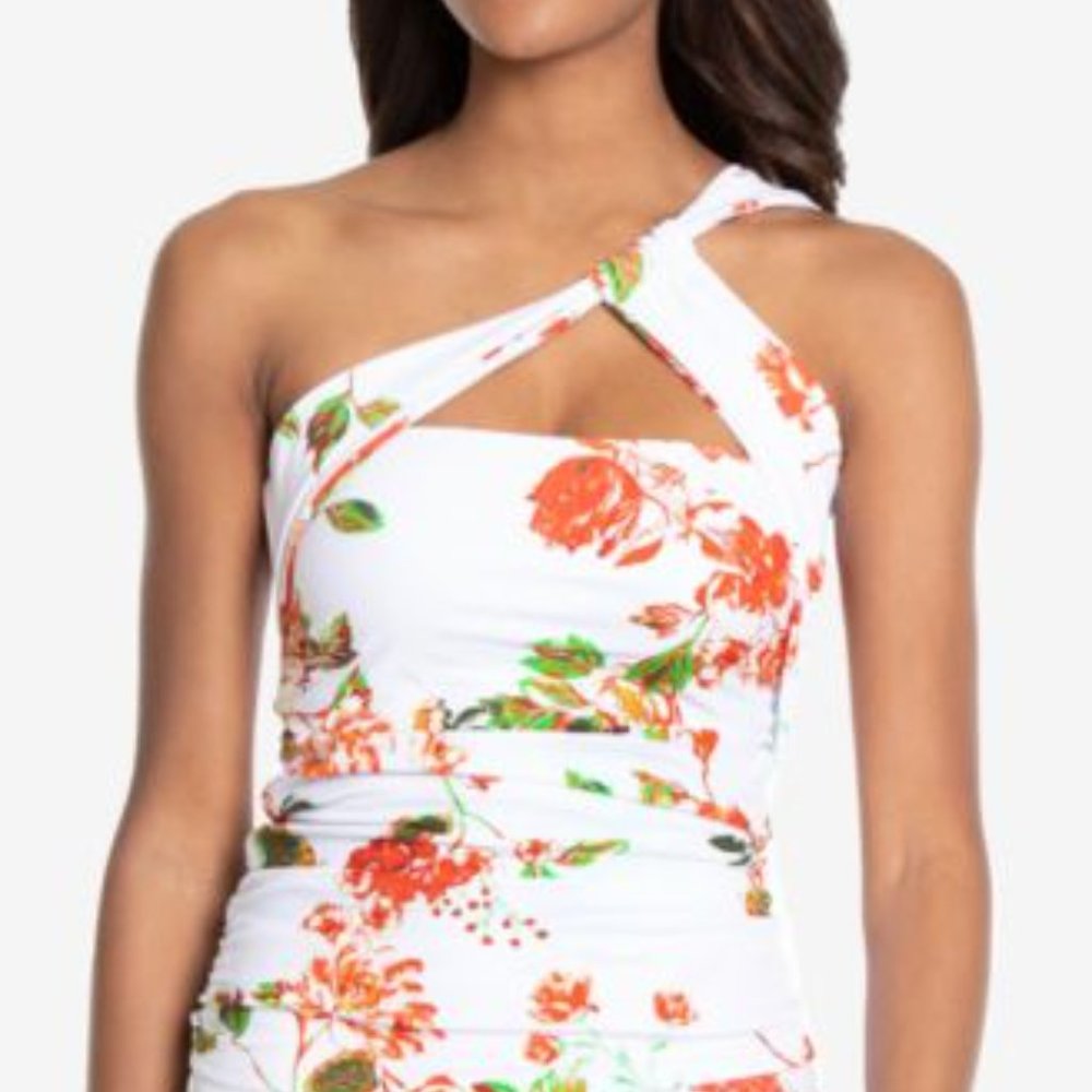 NWT RACHEL Rachel Roy Women's One-Shoulder Floral-Print Tankini Top SIZE MED